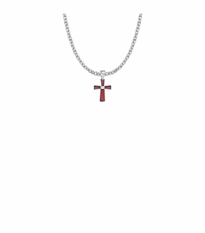 5/8 Inch Sterling Silver and Glass Crystal First Communion July Birthstone Baguette Cross Necklace