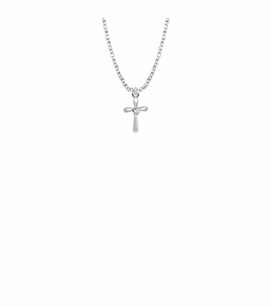 5/8 Inch Sterling Silver Baby Tube Cross with Crystal CZ Stone Center Necklace 