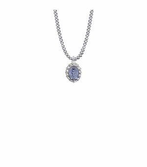 5/8 Inch Sterling Silver Blue Enameled Filigree Miraculous Medal