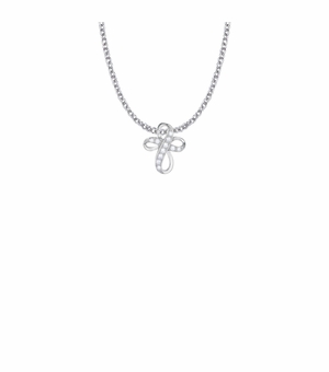5/8 Inch Sterling Silver Bow Cross Necklace with Crystal Cubic Zirconia Stones