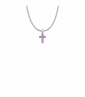 5/8 Inch Sterling Silver Cross Necklace with Amethyst Cubic Zirconia Stones