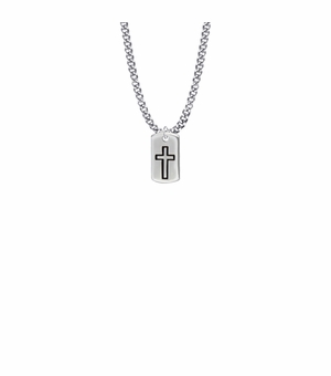 5/8 Inch Sterling Silver Cross on Dog Tag Necklace