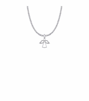 5/8 Inch Sterling Silver Crystal Cubic Zirconia Outlined Angel Necklace