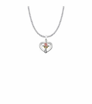 5/8 Inch Sterling Silver Enameled Pink Rose Cross Heart Necklace