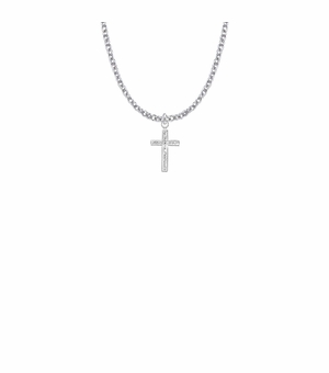 5/8 Inch Sterling Silver Engraved Cross Necklace