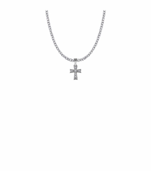5/8 Inch Sterling Silver Flared Ends Cross Necklace with Crystal Cubic Zirconia Stones