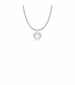 5/8 Inch Sterling Silver Heart with Pierced Cross Necklace