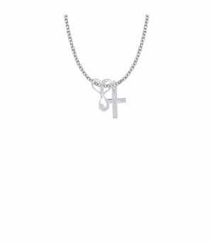 5/8 Inch Sterling Silver Hearts of Joy Necklace with Centered Heart Cross Charm