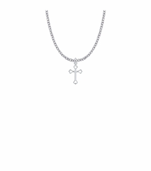5/8 Inch Sterling Silver Opened Heart Ends Cross Necklace