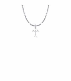5/8 Inch Sterling Silver Opened Heart Ends Cross Necklace