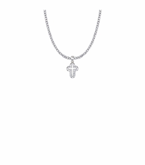 5/8 Inch Sterling Silver Pierced and Round Ends Cross Necklace with Cubic Zirconia Stones