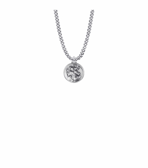 5/8 Inch Sterling Silver Round Antique St. Christopher Medal, Patron Saint of Travelers