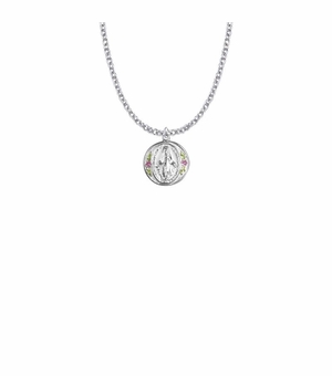 5/8 Inch Sterling Silver Round with Enameled Flowers Miraculous Medal