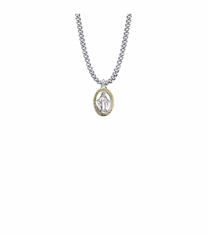 5/8 Inch Two-Tone Sterling Silver Oval Miraculous Medal
