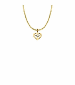 5/8 Two-Tone 14KT Gold Plated Over Sterling Silver Dove and Cross Heart Necklace