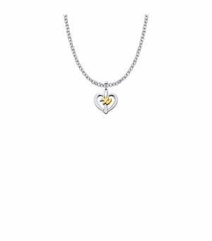 5/8 Two-Tone Sterling Silver Dove and Cross Heart Necklace