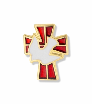 5/8 x 1/2 Inch Gold and Enameled Descending Dove on Cross Lapel Pin