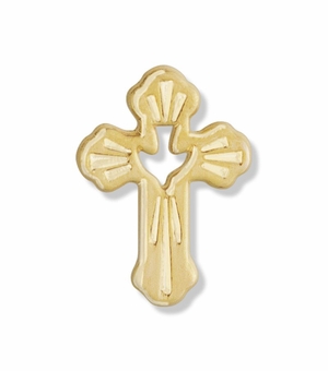 5/8 x 1/2 Inch Gold Pierced Descending Dove and Cross Lapel Pin