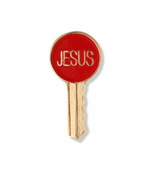5/8 x 1/4 Inch Gold Enameled Jesus Key Lapel Pin
