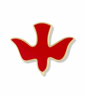5/8 x 3/4 Inch Gold and Red Enameled Descending Dove Lapel Pin