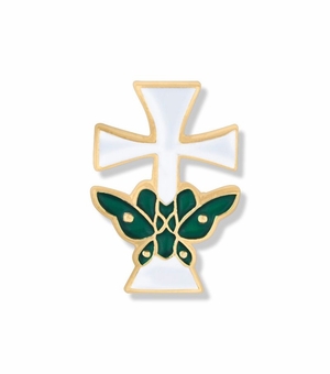 5/8 x 3/8 Inch Gold Enameled Butterfly and Cross Lapel Pin
