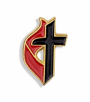 5/8 x 3/8 Inch Gold Enameled Methodist Cross Lapel Pin