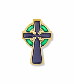 5/8 x 5/16 Inch Gold Enameled Celtic Cross Lapel Pin