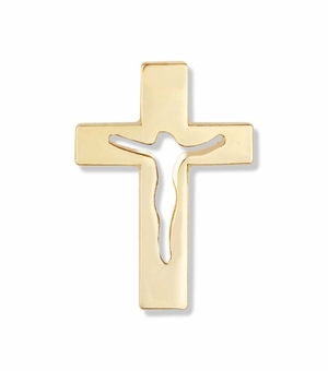 5/8 x 7/16 Inch Gold Pierced Crucifix Lapel Pin