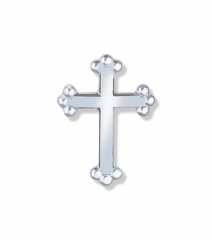 5/8  x 7/16 Inch Silver Budded Ends Cross Lapel Pin