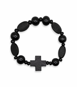 5 Inch Black Wood Bead Elastic Stretched Rosary Bracelet