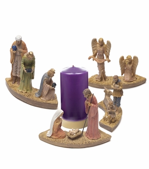 5 Piece Nativity Set with Purple Pillar Advent Candle