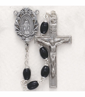 5 x7mm Polished Black Glass Beads and Miraculous Center Rosary