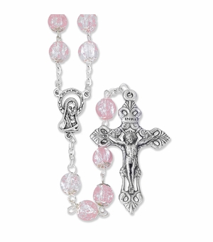 5mm Capped Rose Glass Crystal Bead Rosary with Crucifix and Madonna Center