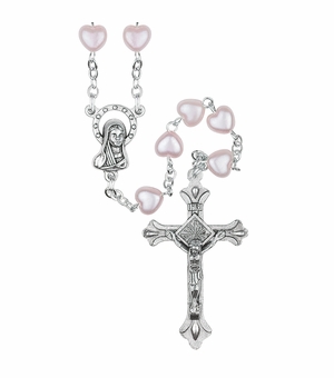 5mm Pink Heart Bead Communion Rosary with Crucifix and Madonna Center