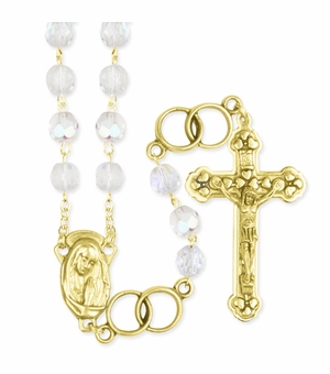 6.5mm Crystal Glass Bead Wedding Rosary with Crucifix and Madonna Center