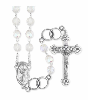 6.5mm Crystal Glass Bead Wedding Rosary with Crucifix and Madonna Center