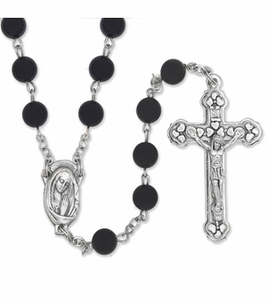 6.5mm Round Black Onyx Beads Rosary with Crucifix and Madonna Center