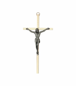 6 Inch Brass and Pewter Wall Crucifix
