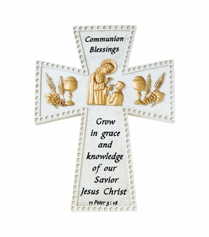 6 Inch Stone Resin First Communion Boy Blessings Wall Cross