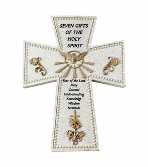 6 Inch Stone "Seven Gifts of the Holy Spirit" Confirmation Wall Cross