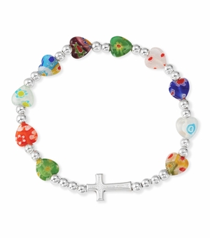 6 Inch Stretch Murano Bead Heart Rosary Bracelet