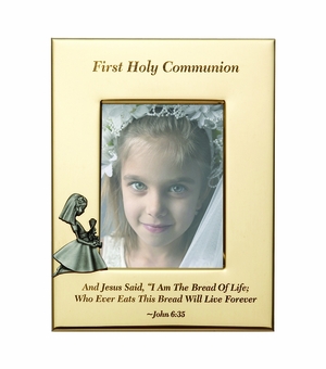 6 x 8-1/2 Inch Gold Plated First Holy Communion Girl Photo Frame