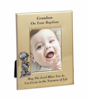 6 x 8 Inch Metal Grandson Baptism Photo Frame