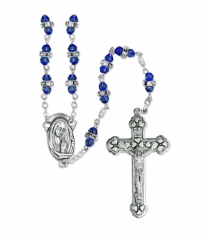 6mm Blue Crystal Glass Beads Rosary with Crucifix and Madonna Center