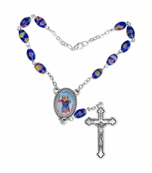 6mm Blue Oval Murano Beads Auto Rosary with Crucifix and St. Christopher Center