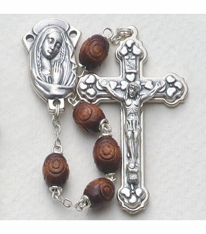 6mm Carved Rosewood Beads and Madonna Center Rosary