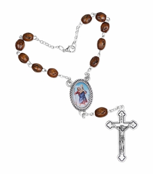 6mm Dark Wood Cross Beads Auto Rosary with Crucifix and St. Christopher Center