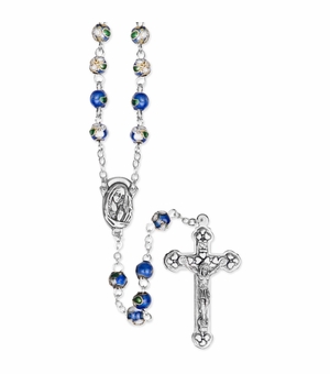6mm Genuine Aqua Cloisonne Bead Rosary with Crucifix and Madonna Center