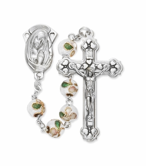 6mm Genuine White Cloisonne Bead Rosary with Crucifix and Madonna Center