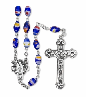 6mm Hand Painted Glass Beads Rosary with Crucifix and Miraculous Center